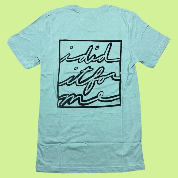 Inner Thoughts Dusty Blue "I Did It For Me" Cursive Design Tee - Picture 1 of 4
